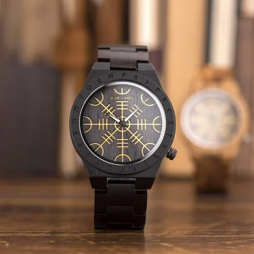 Vista 8 de BOBO BIRD Relojes de madera con grabado único para hombre, correa de madera de lujo con caja de madera de bambú