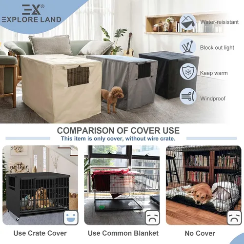 Vista 4 de Explore Land Funda para jaula de perro de poliéster resistente, parasol universal para jaula de alambre de 18 pulgadas (negro)