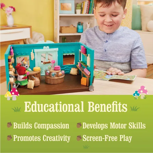 Vista 6 de Li'l Woodzeez Pass – the – Pasta Restaurant Playset – Juego de casa de muñecas de 41 piezas con mesa, bancos, comida y accesorios para juegos de rol