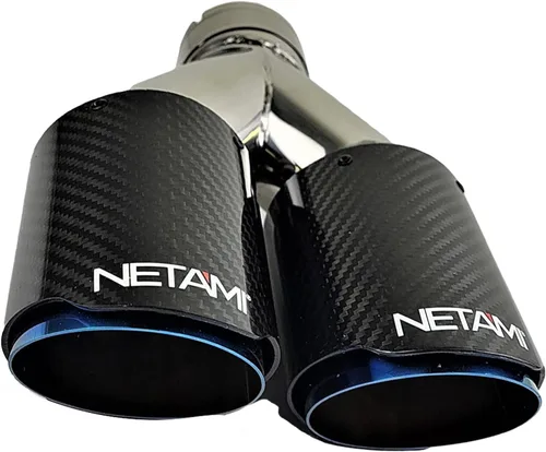 Vista 2 de NETAMI Punta de escape doble de 2.5 a 3.5 pulgadas, fibra de carbono, acero inoxidable, negro (NT-2559-1) Flush 1-pece