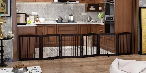 Vista 15 de PUPETPO Puerta independiente para mascotas para perros, puerta plegable de madera para perros para casa, escaleras, entradas, valla de seguridad
