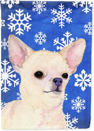 Vista 318 de Caroline's Treasures SC9374GF Bulldog English Snow flakes Holiday Garden Flag Buzón Bandera decorativa para patio exterior, patio, obras de arte