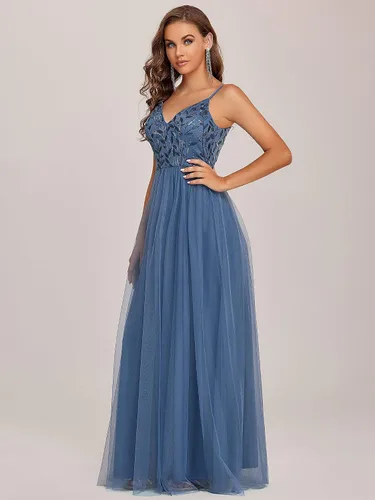Vista 4 de Ever-Pretty Vestido de noche largo de tul con cuello en V sin mangas para mujer 50090