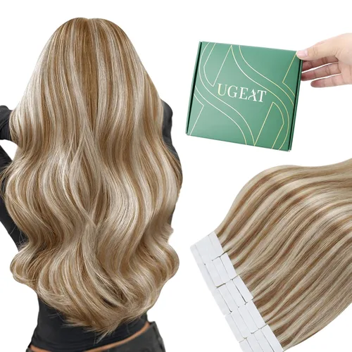 Vista 21 de Ugeat Extensiones de cabello humano con cinta invisible, extensiones de cabello negro con cinta, extensiones de cabello humano negro azabache