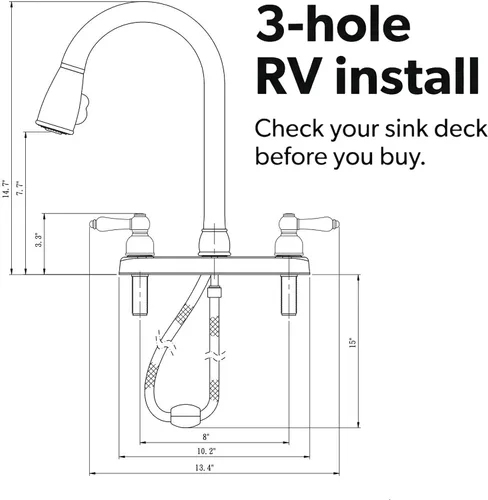 Vista 9 de Llave para fregadero de cocina Dura Faucet, llave de reemplazo no metálica con doble palanca para casas rodantes, caravana quinta rueda
