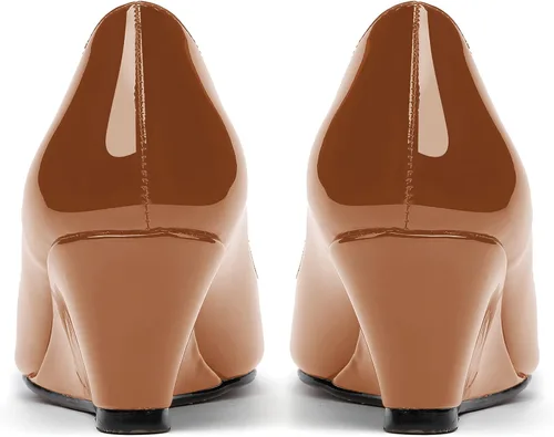Vista 4 de WAYDERNS Zapatos de tacón bajo con cuña de charol y puntera abierta para mujer de 2 pulgadas
