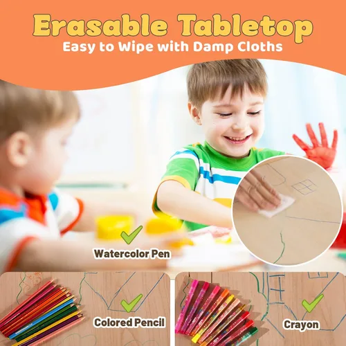 Vista 4 de FUNLIO Juego de mesa y 4 sillas para niños, juego de mesa y sillas para niños de 3 a 8 años, fácil de limpiar, mesa de artes y manualidades