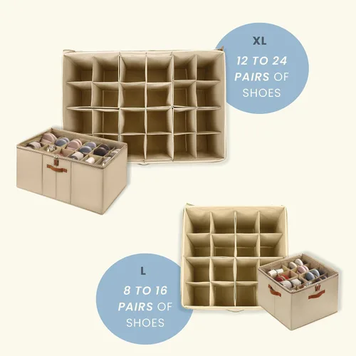 Vista 4 de OrganiHaus Contenedor grande de almacenamiento de zapatos para armario, caja organizadora de zapatos para hasta 16 pares, cesta de zapatos plegable