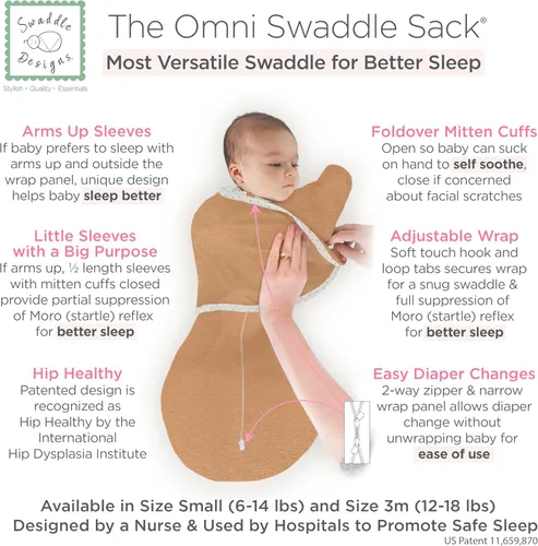 Vista 2 de SwaddleDesigns Saco Envolvente Omni de 6 Vías con Brazos Arriba para Recién Nacido, Más Opciones para Calmar el Reflejo de Sobresalto, Mejora