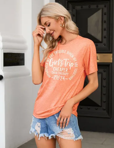 Vista 8 de Camiseta de manga corta con estampado de letras divertidas para niñas 2024