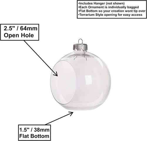Vista 5 de Creative Hobbies Esferas decorativas de plástico transparente, parte delantera abierta con parte inferior plana, ideales para terrarios, 3.25