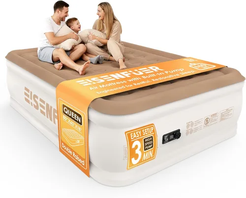 Vista 13 de Colchón de aire Queen con bomba incorporada, colchón inflable Beige Camel