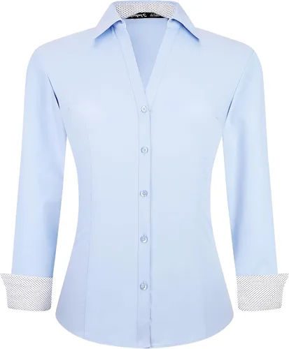 Vista 33 de Esabel.C Camisas de manga larga con botones para mujer, ajuste regular, blusa de trabajo elástica
