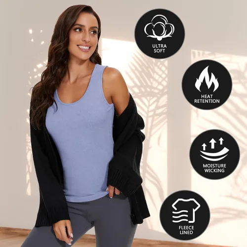 Vista 5 de WOWENY Thermal Tank Top for Women Fleece Thermal Camisole Base Layer Shirt Sin mangas Baby Blue