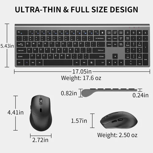 Vista 7 de Combo de teclado y mouse inalámbricos, teclado silencioso de computadora de tamaño completo con botón de calculadora, mouse ergonómico de 2400 DPI