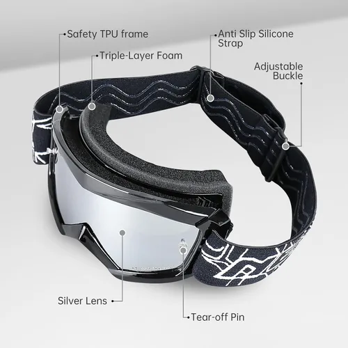 Vista 2 de Gafas de Motocross para Niños y Jóvenes - Gafas Off Road para Bicicleta de Cross y Motocicleta MX con Lentes de Protección UV Antiempañamiento