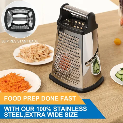Vista 5 de Rallador Profesional de Queso - Acero Inoxidable, Tamaño XL, 4 Lados - Rallador de Caja Perfecto para Queso Parmesano, Verduras, Jengibre - Apto