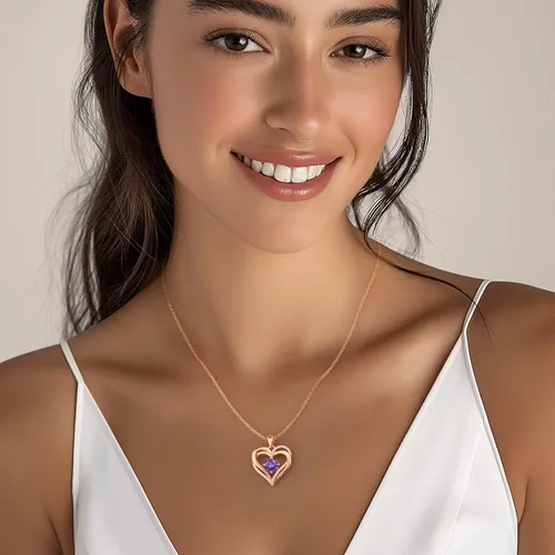 Vista 5 de LOUISA SECRET Love Heart Birthstone Necklaces for Women, Birthday Gift for Women, Anniversary Jewelry for Wife Her, 925 Sterling Silver Pendant
