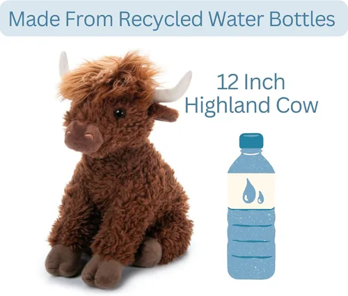 Vista 7 de The Petting Zoo Highland Cow - Peluche de vaca de peluche, regalos para niños, animales salvajes de la vida silvestre, vaca marrón, 12 pulgadas