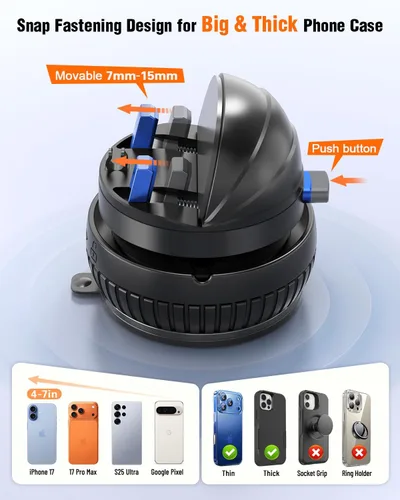 Vista 5 de pop-tech Soporte para teléfono con ventosa de automóvil: rotación de 360° y ajustable en 30°: soporte para teléfono celular con ventosa al vacío