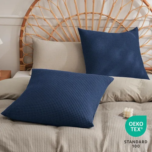 Vista 2 de PHF Funda de almohada 100% algodón con tejido de gofre, 22 x 22 pulgadas, sin relleno, paquete de 2 elegantes fundas de almohada cuadradas