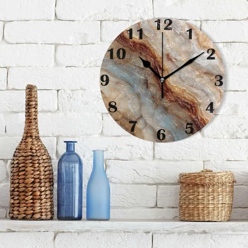 Vista 3 de Onyx - Reloj de pared con textura de mármol de piedra, sin tictac, silencioso, de escritorio, funciona con pilas, de doble uso, analógico