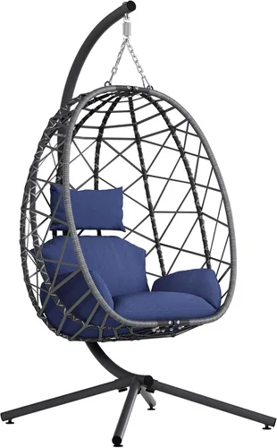 Vista 12 de SWITTE Silla colgante con soporte para exteriores, columpio de mimbre para Marrón