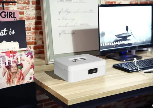 Vista 3 de Jssmst - Caja fuerte grande con cerradura con combinación, metálica y duradera, con bandeja para dinero en efectivo, color rosado
