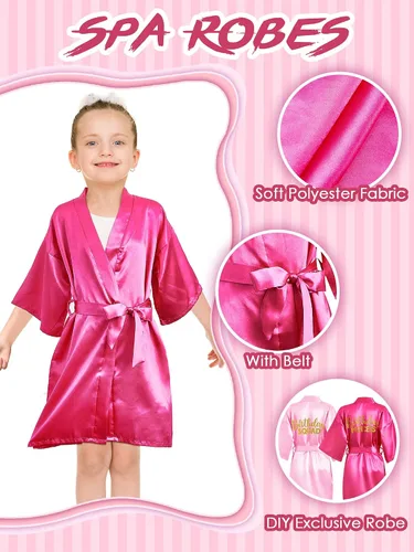 Vista 3 de 7 batas de cumpleaños para escuadrón de cumpleaños, batas de princesa, batas de fiesta con flores, bata de seda satinada para niñas, suministros