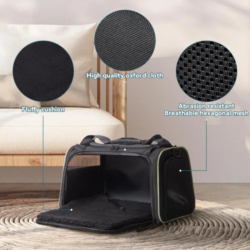 Vista 2 de PETSFIT Transportador de mascotas aprobado por aerolíneas con alfombrilla extensible, transportador de perros para perros pequeños, aprobado por