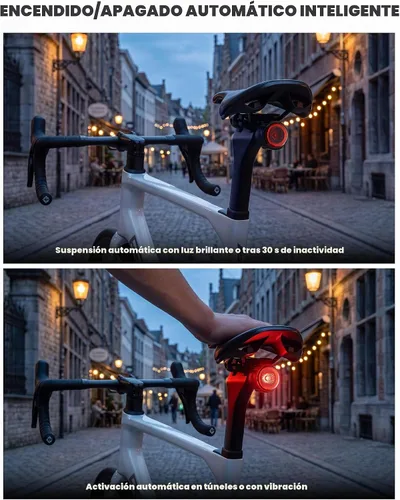 Vista 7 de ROCKBROS Luz trasera de bicicleta inteligente, ángulo ajustable y doble montaje luces traseras de bicicleta, cuentas potentes con diseño óptico