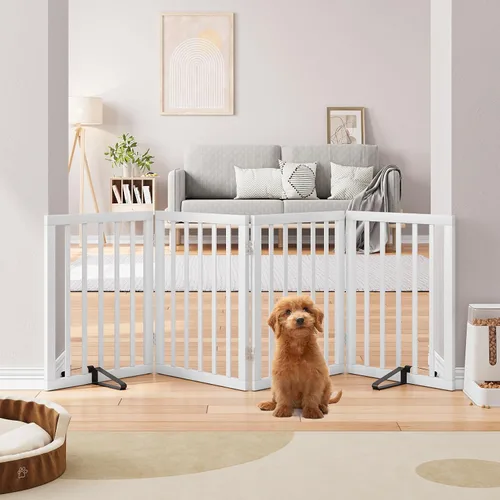 Vista 28 de Semiocthome Puertas de bambú para perros para interiores, puertas independientes de 2 paneles para cachorros para la casa con 2 soportes de metal