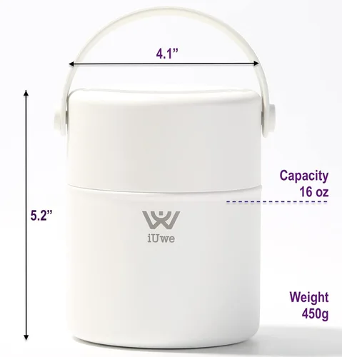 Vista 7 de Termo de comida de 16 onzas para comida caliente, para niños, con cuchara. Lonchera térmica pequeña de acero inoxidable 316L, a prueba de fugas