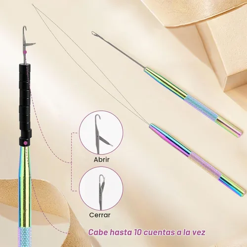 Vista 4 de NEWISHTOOL Kit de Herramientas para Extensiones de Cabello - Micro Cuentas de Silicona, Alicates para Cuentas de Acero Inoxidable, Enhebrador