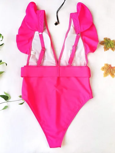 Vista 5 de Avanova Traje de baño de una pieza para mujer con volantes y cuello en V profundo y tirantes