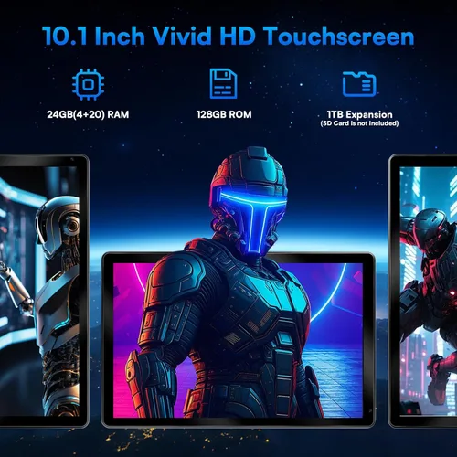 Vista 3 de HiGrace 2025 última tablet Android 15 mejorada de 10 pulgadas, 24GB+128GB+1TB de expansión, WiFi 6 BT 5.4, carga rápida Type-C, cámara dual