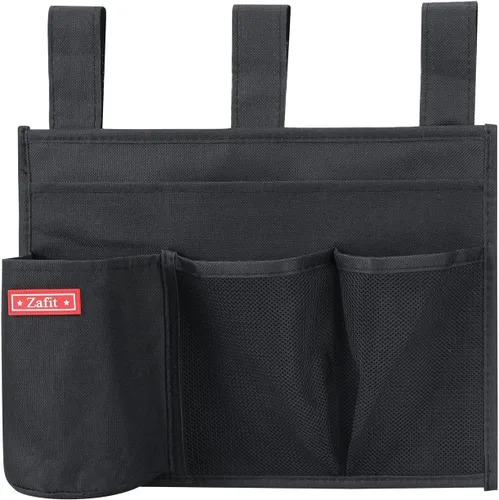 Vista 4 de Zafit Organizador colgante para mesita de noche, organizador de almacenamiento para revistas, teléfono, control remoto (4 bolsillos, negro)