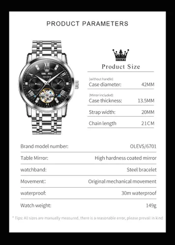 Vista 12 de OLEVS Relojes automáticos para hombre, oro de lujo, vestido de diamantes de cuerda automática, esqueleto mecánico, Tourbillon, reloj de pulsera