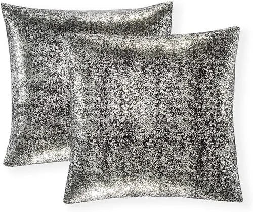 Vista 50 de Xinrjojo Juego de 2 almohadas brillantes en negro y dorado, almohadas suaves y brillantes decorativas, juego de fundas de almohada cuadradas negras