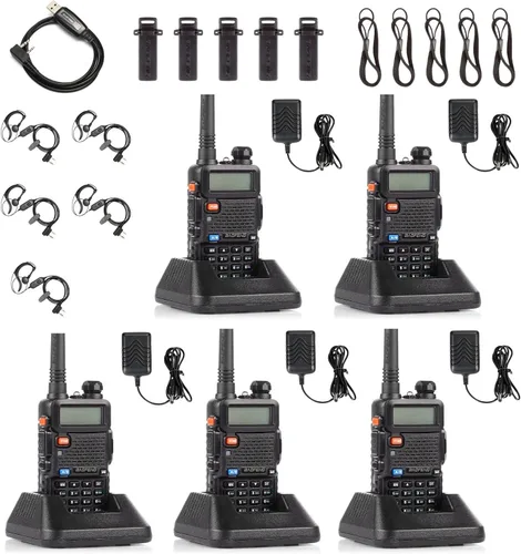 Vista 8 de BAOFENG UV-5R+ Plus Radio bidireccional de doble banda, negro clásico [5 paquetes] 5W Long Range Ham Radio, with 1800mAh Battery, Headsets &