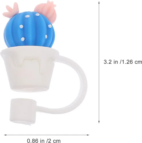 Vista 6 de Abaodam 6 puntas de popote de silicona para beber, tapas reutilizables de silicona, estilos de cactus