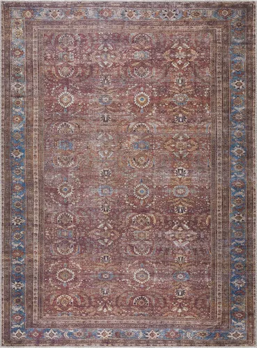 Vista 5 de Hauteloom Georgia Bian - Alfombra de pasillo de cocina lavable a máquina, estilo floral oriental, alfombra larga envejecida para entrada, color rojo