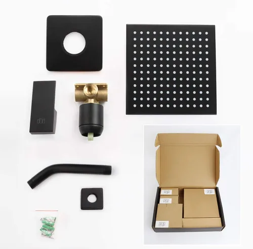 Vista 6 de Conjunto de llave de regadera color negro mate, sistema de regadera de lluvia para baño con cabezal de regadera de metal de acero inoxidable, kit