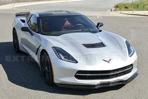 Vista 2 de Para Chevrolet Corvette C7 2014-2019 Z06 Z07 Etapa 2 Estilo ABS Plástico pintado carbono Flash parachoques delantero divisor de labio inferior