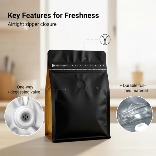 Vista 2 de 50 bolsas de café con válvula, bolsa de granos de café con bolsas con cremallera sellables con calor y granos de válvula, bolsas de almacenamiento