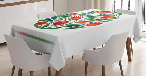 Vista 6 de Ambesonne Mantel de libélula romántica en forma de taza, estampado de flores vibrantes pastel y libélulas maduras, cubierta de mesa rectangular