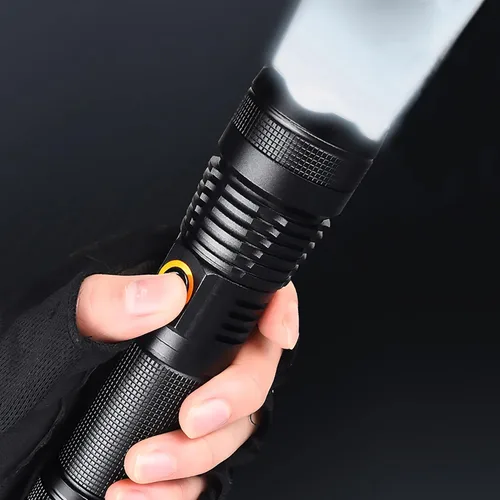 Vista 3 de Linterna de mano recargable LED linterna táctica con 5 modos impermeable para camping, senderismo, ciclismo al aire libre, defensa personal