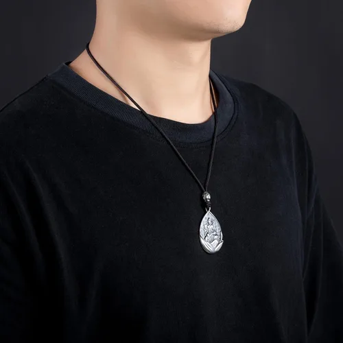 Vista 8 de AnuClub Collar con colgante de escultura de Buda Guanyin de plata de ley S999, amuleto de la suerte, joyería de San Patrono del zodiaco chino