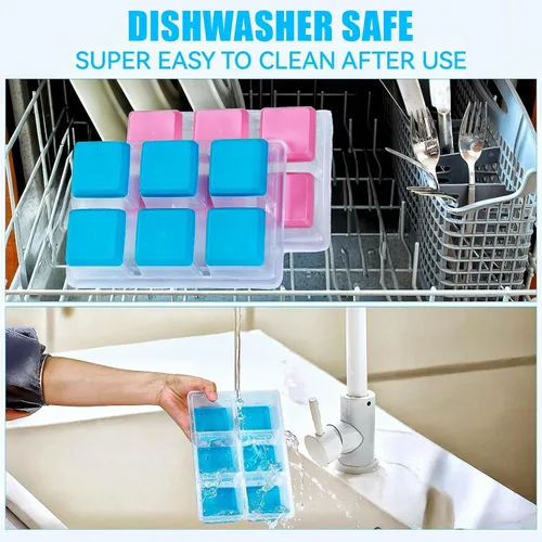 Vista 7 de Bandejas para cubitos de hielo, 2 unidades, moldes grandes de silicona para cubitos de hielo con tapa a prueba de fugas, marco de TPE transparente