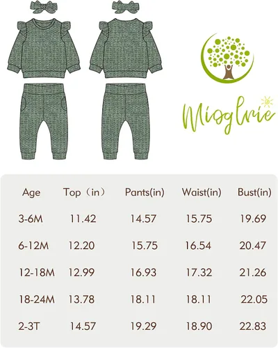 Vista 7 de Mioglrie Conjunto de ropa de bebé para niña, tops y pantalones, ropa para niñas pequeñas, sudaderas para bebés
